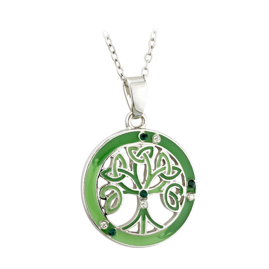 Green Enamel Rhodium Tree of Life Necklace