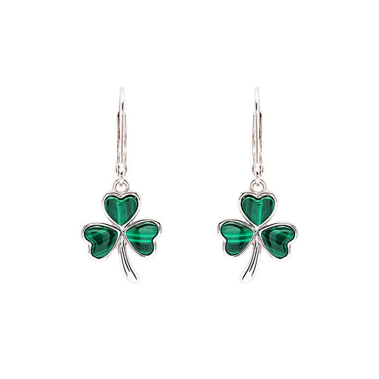 ShanOre Sterling Silver Malachite Shamrock Drop Earrings