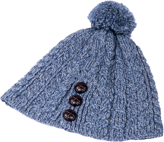 Aran Woollen Mills Merino Wool Knit Hat with Brown Buttons