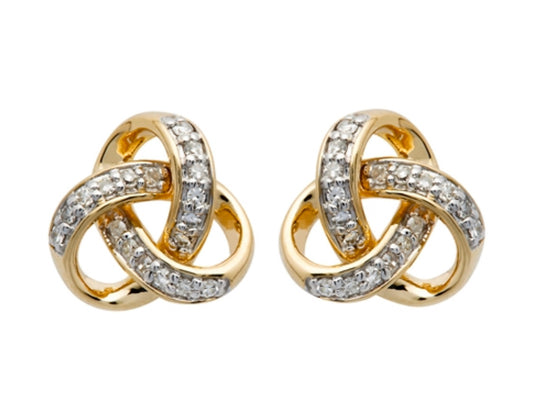 Shanore 14K. Gold and Diamond Rounded Trinity Knot Earrings