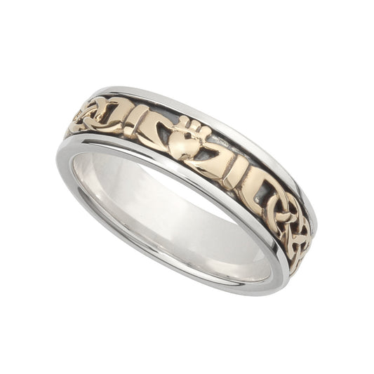 Solvar Silver and Gold Ladies 10k Gold  Claddagh Ring