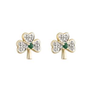Solvar 14K. Diamond & Emerald Shamrock Stud Earrings