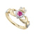 Solvar 14 Karat Yellow Gold Ruby and Diamond Claddagh Ring