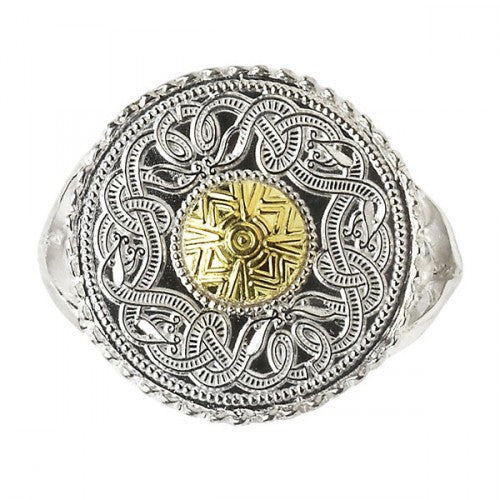 Warrior Shield Ring Sterling Silver & 18k