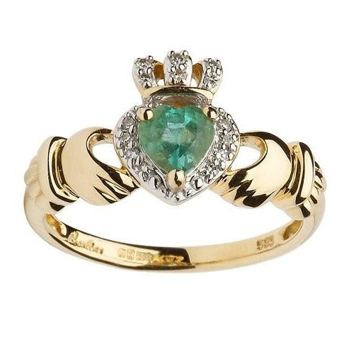 ShanOre 14k Ladies Empress Claddagh Ring With Emerald & Diamond