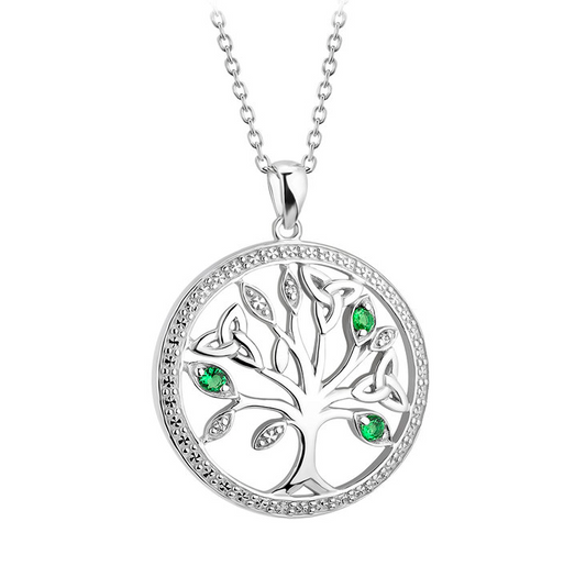 Sterling Silver and Green CZ Tree of Life Pendant