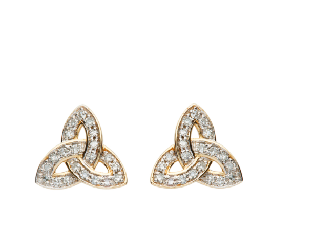 14K Gold Diamond Set Stud Trinity Knot Earrings